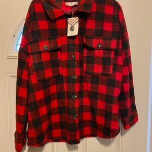 Pink Rose Shirt Red Black Buffalo Print Microfiber Long Sleeve Button Up NWT XXL